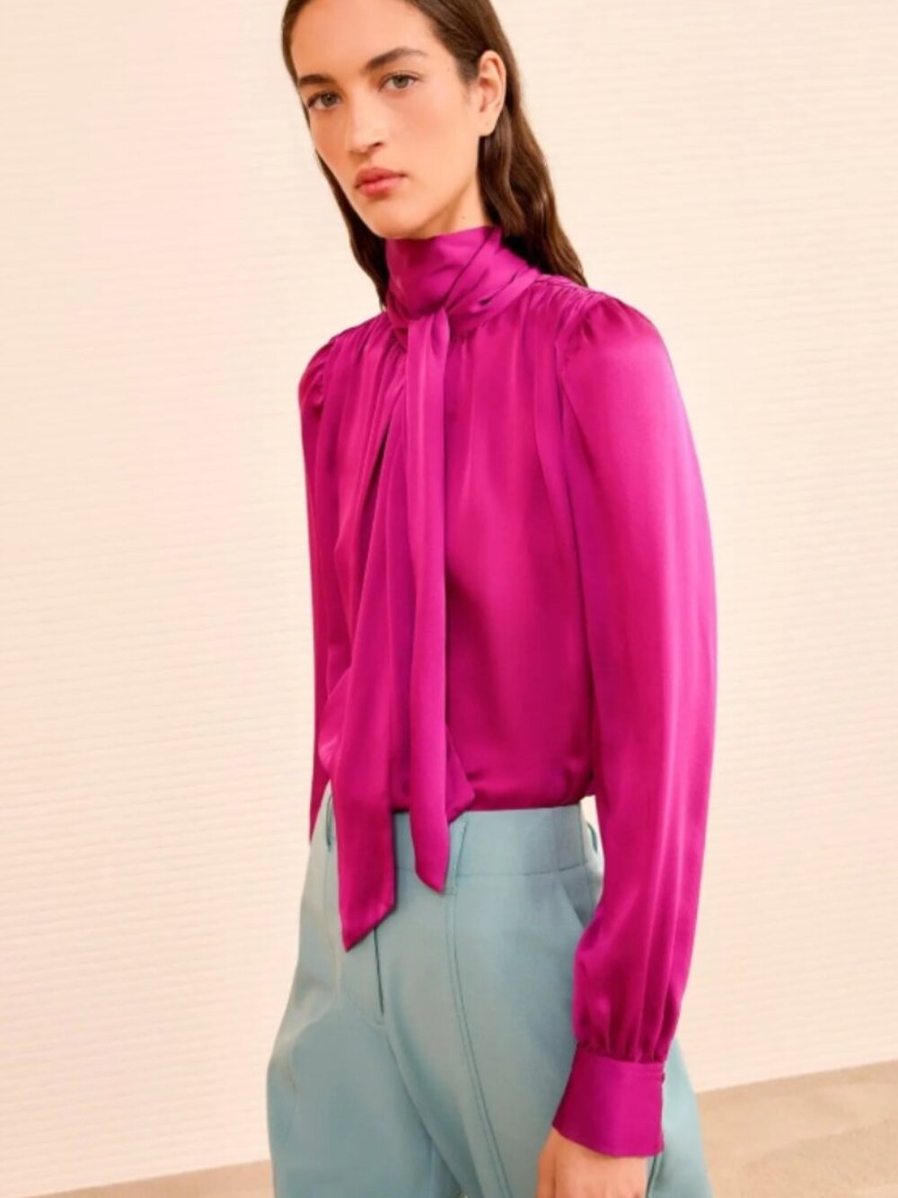 NWOT ULLA JOHNSON Ornament Tie Neck Silk Blouse in Mulberry XS $670